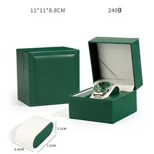 PU Leather Rectangle Watch Box with Storage Display Black Wooden Storage Case with PU Logo Packaging for Watches