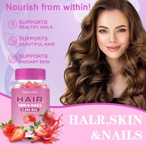 Produits de beauté en marque blanche : Compléments antioxydants, Gummies pour <span class=keywords><strong>cheveux</strong></span>, peau <span class=keywords><strong>et</strong></span> <span class=keywords><strong>ongles</strong></span>, Gummies de croissance capillaire à la biotine <span class=keywords><strong>et</strong></span> multivitamines - Product Image 2