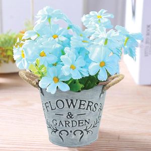 Pots de fleurs avec poignées en corde, lot de 2 jardinières en métal galvanisé, fleurs et vases décoratifs de table ronds pour le jardin - Product Image 5