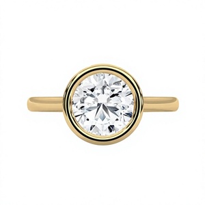 Bague solitaire minimaliste en or jaune 14 carats avec diamant rond de 1,45 carat cultivé en laboratoire, sertie de saphirs, pour femme - Product Image 4