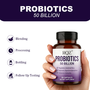 Probióticos para Adultos OEM, 50 Mil Millones de UFC, Cápsulas para el Soporte de la <span class=keywords><strong>Flora</strong></span> <span class=keywords><strong>Intestinal</strong></span> y la Digestión, <span class=keywords><strong>Suplemento</strong></span> de 60 Cápsulas, 2 Cápsulas por Porción - Product Image 4