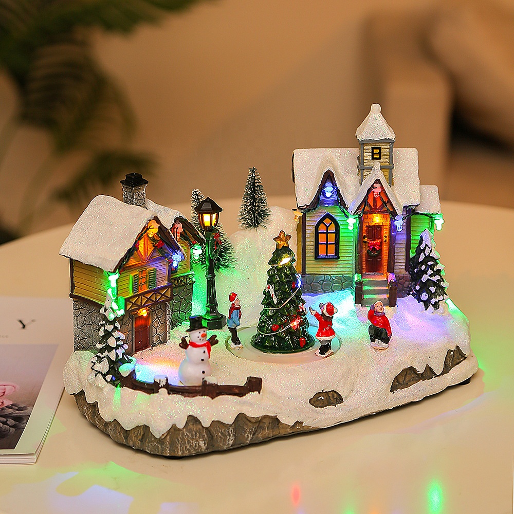 CLTF LED Luminous Resin Christmas Music Box Snow House - Xmas Desktop Ornaments Decorations