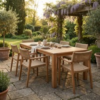 Meubles de jardin, table et chaises de jardin pour villa, ensemble de salle à manger extérieure en teck de luxe, table extérieure pour hôtel, ensemble de salle à manger extérieure pour hôtel