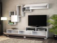 Mueble de TV Moderno de Lujo con Paneles de Madera Europeos, Tablero de Partículas Blanco, Muebles para Sala de Estar y Comedor de Turquía, Superventas