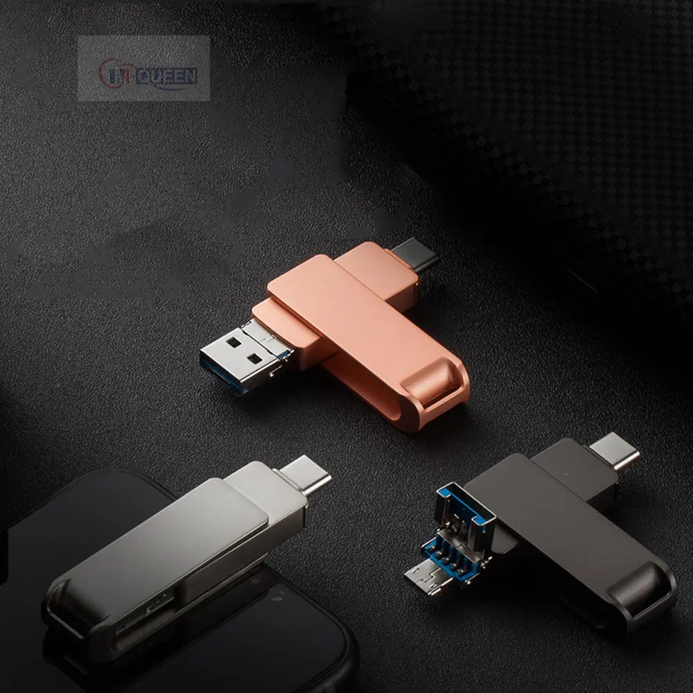 3.0 Type C Key chain 3 in 1 OTG Multi Port Usb Flash Drive Custom LOGO metal pendrive USB 2.0 3.0 stick 4GB 8GB 16GB 32GB