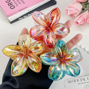 New Fashion Girls Colorful Transparent 7cm Plastic Flower Hair Clamps Claw Clip Accessories For Women