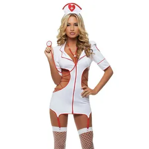 SacKnove T865 White Sexy Role Play Hollow Garter Erotic Uniform Sets Femme Mature Costume Lingerie Cosplay Nurse