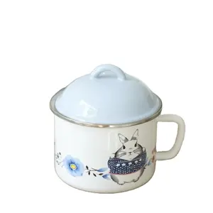 12/14/16 cm enamel milk cup with steel lid