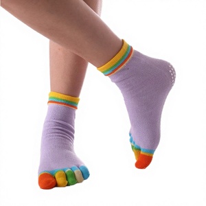 Cotton Crew Ankle Knitted Anti-slip Yoga <b>Socks</b> Eco-Friendly Spring Color Toes Five <b>Fingers</b> Design Women's Sporty Running Barre - Product Image 2
