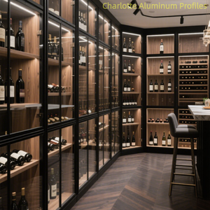 Portes de placard, de bibliothèque et de cave <span class=keywords><strong>à</strong></span> vin en verre trempé avec cadre en aluminium moderne personnalisé, bord étroit, <span class=keywords><strong>plat</strong></span>, pour hôtel - Product Image 4