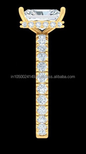 Anillo de compromiso y boda vintage de plata de ley con detalles solitarios, chapado en oro de 14K, halo oculto, engaste pavé y diamante de corte radiante. - Product Image 4
