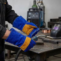 Gants de sécurité robustes pour le soudage, 14 pouces de long, en cuir de vachette croûte bleu Snell, paume renforcée, isolation thermique, pour travaux lourds