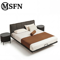 Lit flottant moderne en tissu texturé microfibre, base en acrylique, tête de lit rembourrée, design robuste, hôtels haut de gamme MSFN