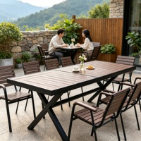 Ensemble Table et Chaises d'Extérieur Rétractables en Bois et Plastique de Haute Qualité, Étanche pour Terrasse, 8 Personnes