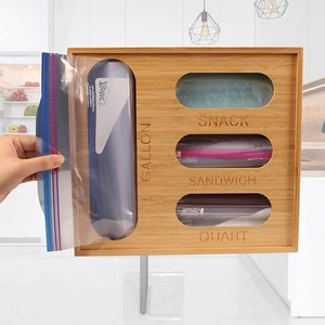 2022 Hot Sale Custom LOGO Food Storage Bag Holder Bamboo Ziplock Bag Storage Organizer for Home Kitchen