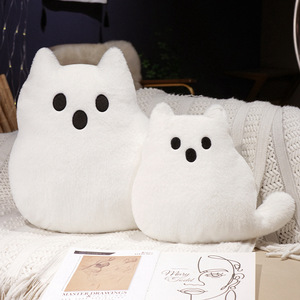 Minimalist Ghost <b>Cat</b> <b>Plush</b> Pillow Black White Cute Cartoon Kitten Stuffed Cushion Soft Sofa Decor Halloween Birthday Gift - Product Image 1