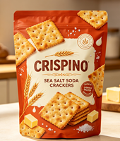 Sachet Doypack refermable pour biscuits salés au sel marin de qualité alimentaire, emballage pour biscuits croustillants légèrement salés pour la vente au détail de snacks