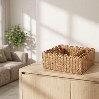 Cesta de Armazenamento Retangular Leve Nórdica com Borda de Renda para Organização de Mesa e Brinquedos