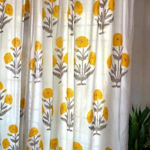 Rideau en coton fait à la main, fleur de coquelicot jaune de l'Himalaya, traitement de fenêtre élégant, décor à la maison classique - Product Image 6