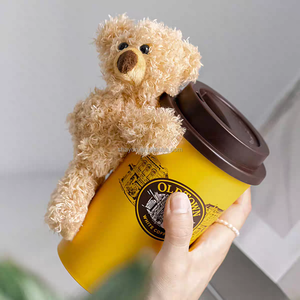 定制可爱卡通迷你泰迪熊毛绒毛绒动物玩具咖啡杯吸管背包魅力配件 - Product Image 1