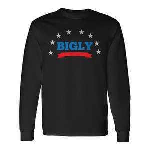 Camiseta de manga larga Bigly, diseño de estrellas y letras rojas en azul oscuro - Product Image 1