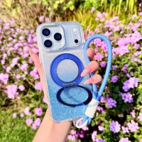 Funda para Teléfono con Diamantes y Degradado de Color para iPhone 17 Pro Max, 16, 15, 14, Magnética, Inalámbrica, con Soporte Giratorio de 360°