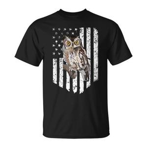 T-shirt con bandiera americana e gufo screech con baffi, per il 4 luglio - Product Image 1