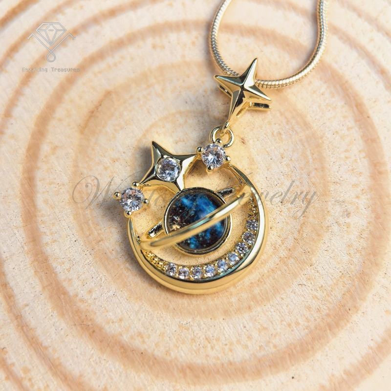 XK013 Fashion Star Moon Jewelry Pendants for Women Starry Sky Necklace 18K  Gold Plated Copper Universe Planet Zircon Necklaces