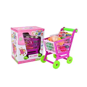 Popular Children Play House Toys Simulation Supermarket Shopping Cart Mini trolleys with Fruit Vegetable Kitchenware