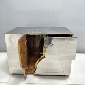 Hot Sale Modern Design Silver <strong>Mirrored</strong> <strong>Nightstand</strong> Finish Luxury Style Stainless Steel Bedside Table for Bedroom - Product Image 6