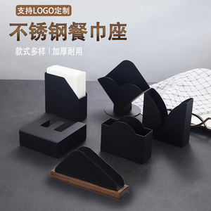 Stainless Steel Napkin Holder <b>Black</b> With Wooden Base Large Size For Dining Room - Product Image 2