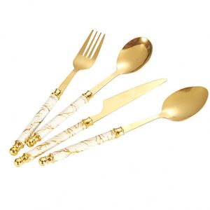 Luxury French Style Marble Cutlery Set Stainless Steel Silverware Set Classic Style 4/24 Spoon <b>Knife</b> <b>Fork</b> Christmas Cutlery Set - Product Image 2