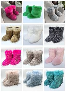 รองเท้าแฟชั่นผู้หญิงหุ้มข้อ50สีพลัสไซส์ EU44รองเท้าบูทฤดูหนาวอบอุ่นหรูหราขนเฟอร์เทียมสำหรับว่ายน้ำรองเท้าบูทลุยหิมะมีขนยาว - Product Image 5