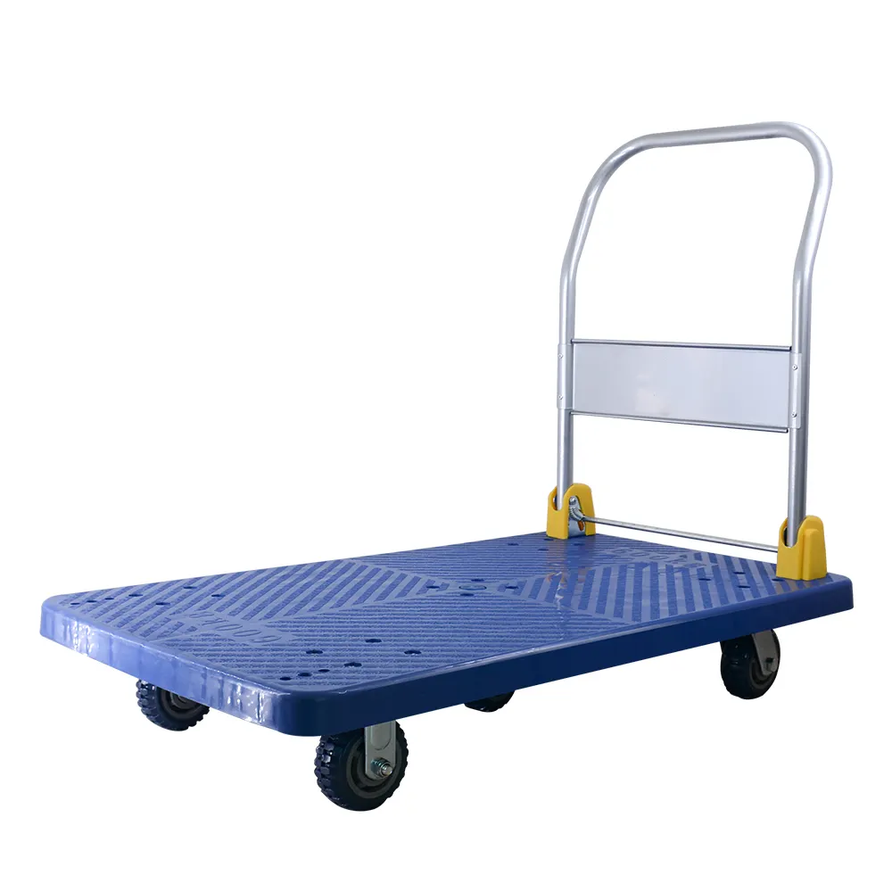 JIN YANG HU Folding Trolley Cart 200kg/400kg/ 600kg Four- wheel blue plastic Hand Cart for cargo transportation