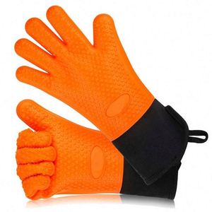 BBQ Silicone <b>Gloves</b> 15'' Extra <b>Long</b> Heat Resistant Grilling Cooking Pot Holders Silicone Mitts with Quilted Cotton Lining - Product Image 1