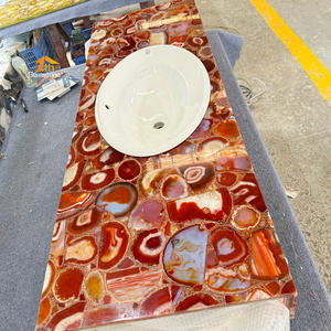 Encimera de <span class=keywords><strong>Baño</strong></span> de Piedra de Ágata <span class=keywords><strong>Calcedonia</strong></span> Roja Natural con Diseño Iluminado - Product Image 5