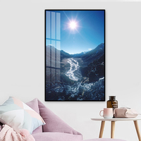 Cadre en alliage d'aluminium, peinture de paysage de montagne enneigée, décoration murale en verre trempé pour l'entrée de la maison