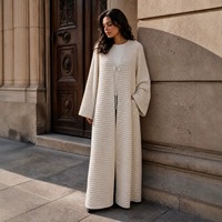 RO9126 Abaya Modeste pour Femme, Cardigan Long Ouvert sur le Devant, Texture Perlée, Manches Longues Évasées, Kimono Maxi, Tenue Décontractée Islamique de Dubaï pour Femme Musulmane