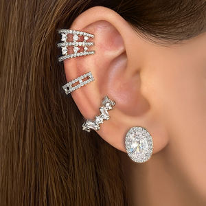 ต่างหูรูปทรงไข่ วินเทจ หรูหรา ประดับเพชร สำหรับผู้หญิง ชุบโรเดียม - Product Image 3