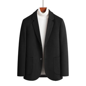 2022 blazer Casual da <span class=keywords><strong>uomo</strong></span> coreano autunno cappotto di lana moda Slim <span class=keywords><strong>giacca</strong></span> da <span class=keywords><strong>uomo</strong></span> cappotto di <span class=keywords><strong>Cashmere</strong></span> nero - Product Image 1
