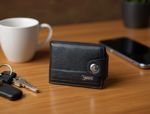 Portafoglio da uomo con chiusura a bottone singolo, 7 pollici, materiale PU, chiusura a scatto, stile minimalista - Product Image 2