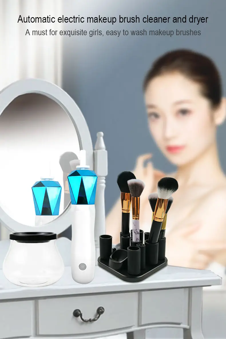 USB Rechargeable Automatic Electric Makeup Brush Sets Cleaner And Dryer And Spinner Silicon Collars Makeup Brush Cleaner