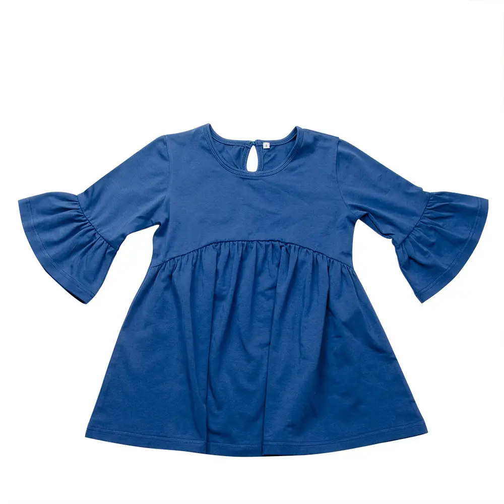 Camicie Casual Top in maglia tinta unita con maniche a campana in cotone 95% 5% Spandex con foro posteriore per bambini