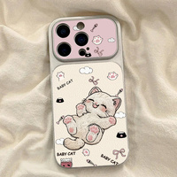 Coque de téléphone portable motif chat blanc mignon pour iPhone 18 Pro Max 17 Pro 16 11, coque arrière en cuir de mouton Corning