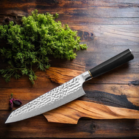 Couteau de Chef de Cuisine en Acier Damas Forgé de 8 Pouces, Lame en Acier VG10 de Haute Qualité avec Manche en Ébène et G10 pour Couper les Légumes et Utilisation en Camping