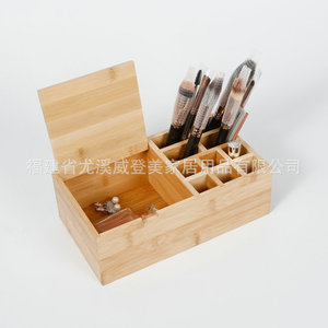 Bamboo <b>desktop</b> cosmetic organizer, multi-compartment bamboo organizer, entryway key pull-out <b>shelf</b> - Product Image 3