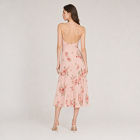 Gaun Halter Bunga SHENGFU Custom OEM untuk Wanita, Gaun Prom Elegan Kasual Midi Tanpa Punggung, Pakaian Chiffon Bunga 3D