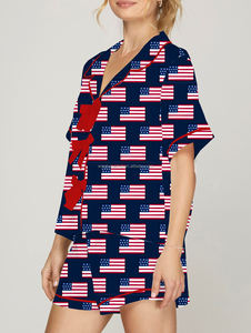 Summer <strong>Patriotic</strong> Independence Day American Flag Print <strong>Short</strong> Sleeve Shirt <strong>Shorts</strong> Two Piece Pajama Set Women - Product Image 5