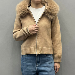 Giacche <span class=keywords><strong>con</strong></span> Cerniera all'Ingrosso Cappotti Personalizzati <span class=keywords><strong>con</strong></span> Cappuccio e Collo in Pelliccia Sintetica Maglione Lavorato a Maglia da Donna - Product Image 1