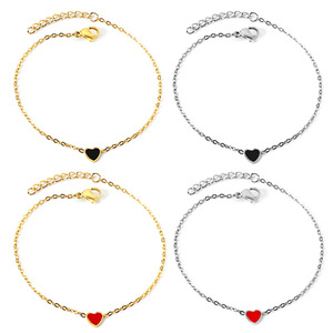 Heart Shape <b>Bracelet</b> Stainless Steel Chain Minimalist Jewelry Unisex Gift Fashionable Design <b>Red</b> Black Color Options - Product Image 1